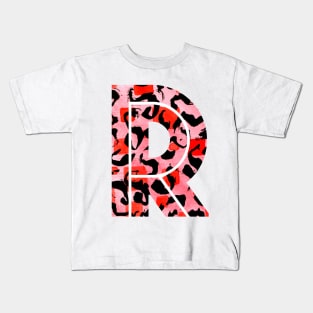 Abstract Letter R Watercolour Leopard Print Alphabet Red Kids T-Shirt